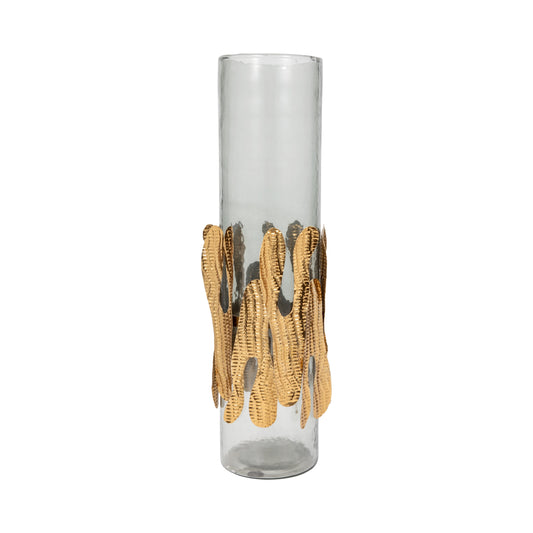 Glass, 20"h Candle Holder W/ Metal Detail, Gray/ch