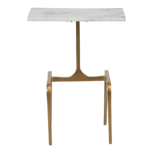 Metal 24" 4-legged Accent Table, White Marble, Gol