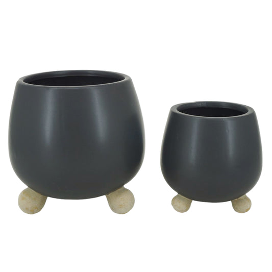S/2 6/8" Knobby Feet Planters, Black