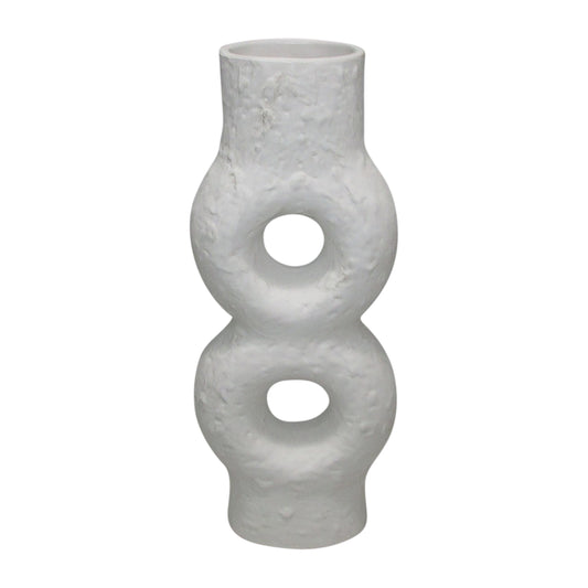 Cer, 13" Textured Stacked Circles Vase, White
