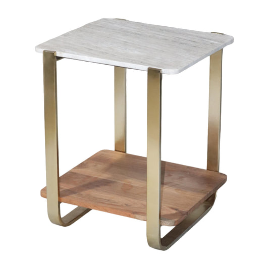 21" Marble Top Side Table, Gold