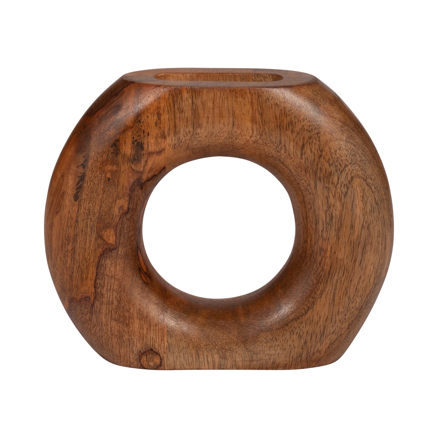 Wood, 8" Donut Vase, Brown