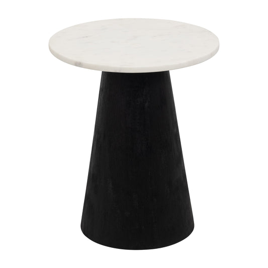 Metal, 19" Hourglass Marble Top Side Table, Black