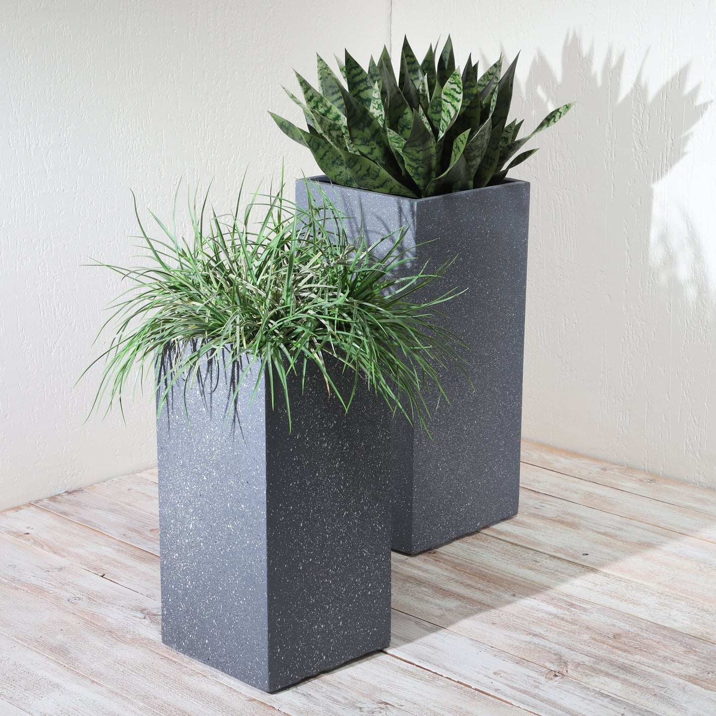 Resin, S/2 11/13"d Square Nested Planters, Dk Gray
