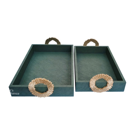 Faux Leather, S/2 16/18" 5th Ave Trays, Green/gold