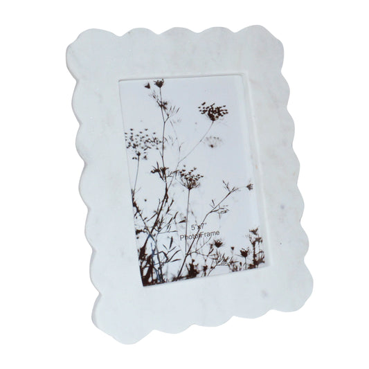 Marble, 4x6 Ribbon Crimp Photo Frame, White