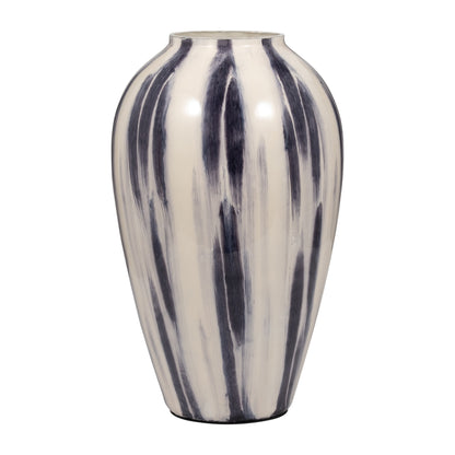Glass, 20" Striped Vase, Black/white