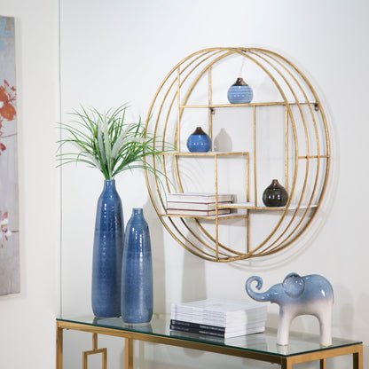 Round 32" Wood/metal Wallshelf, Gold