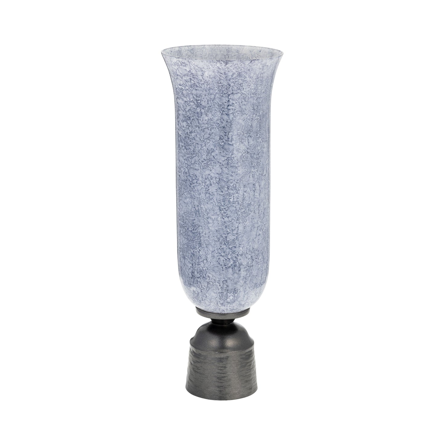 16", Glass Vase W/metal Base, Blue