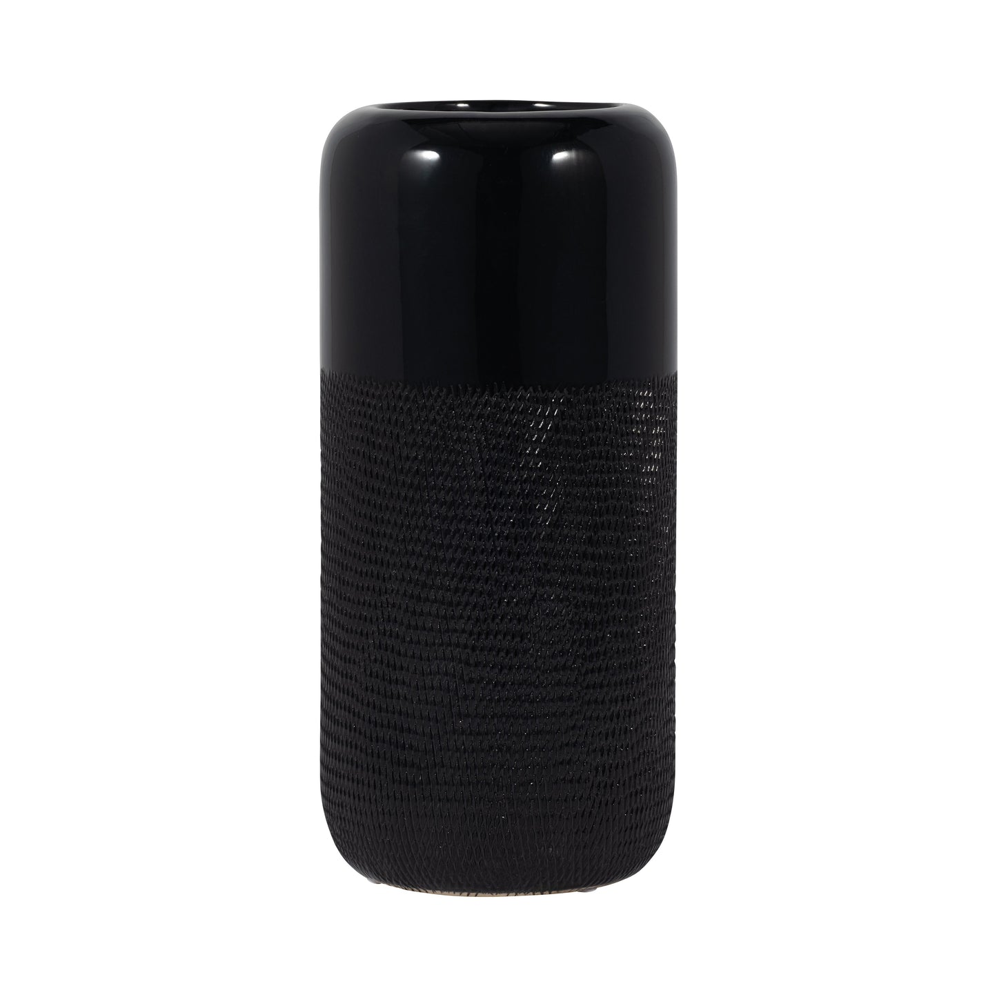 Cer, 12"h Grooved Vase, Black