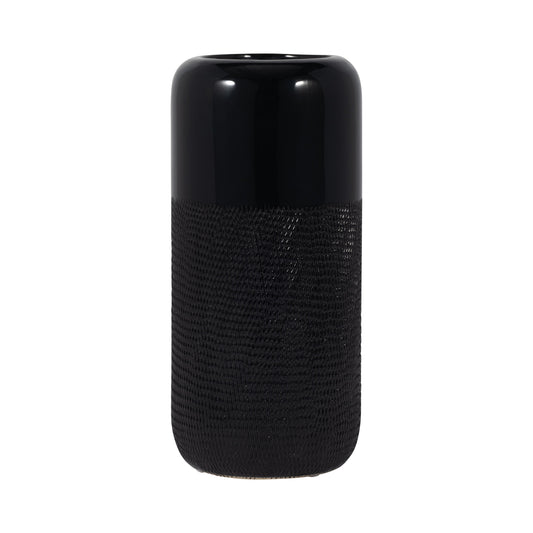 Cer, 12"h Grooved Vase, Black
