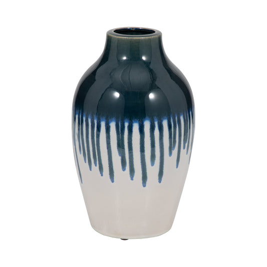 Clay, 13" Drip Vase, Blue/white
