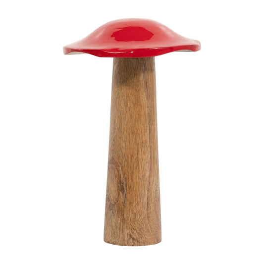 Wood, 10" Toadstool Mushroom, Red