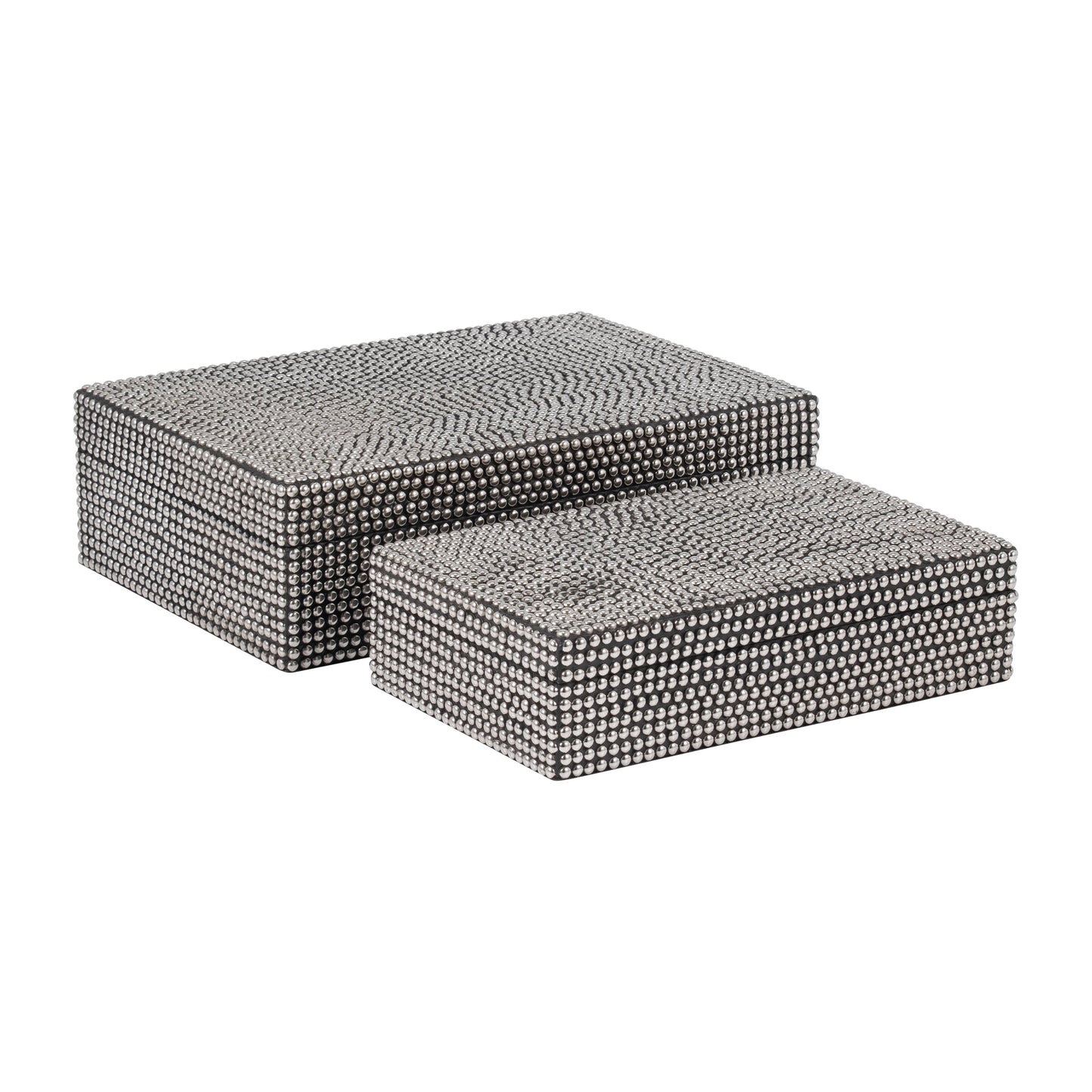 Metal, S/2 10/12" Studded Boxes, Silver/black