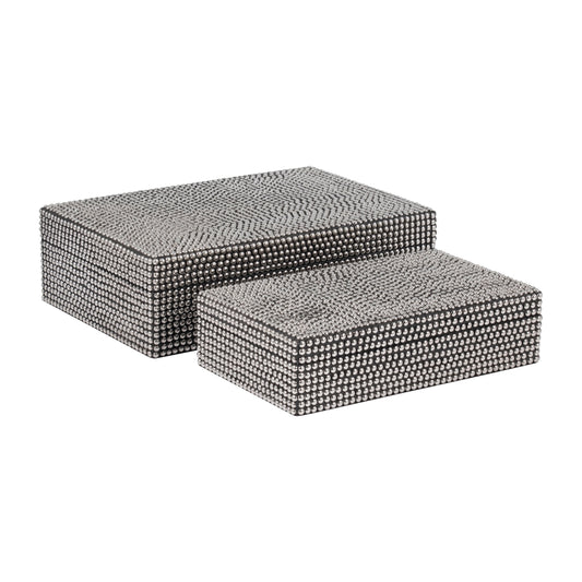 Metal, S/2 10/12" Studded Boxes, Silver/black
