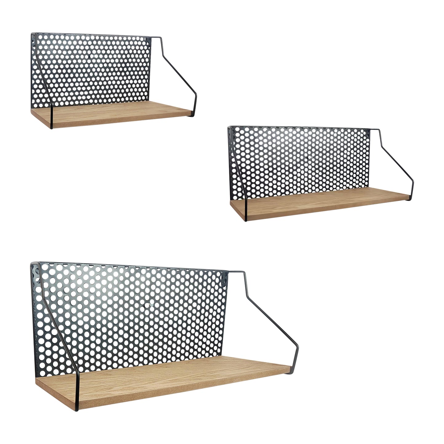 Metal/wood, S/3 16/20/24" Shelves, Natural/black