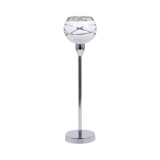 Glass, 17" Votive Holder W/ Stand, White/silver