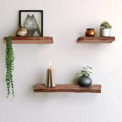 S/3 Mango Wood Floating Shelves, Brown