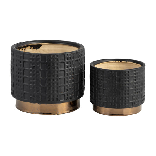 S/2 Mesh Metallic Planters  6/8", Black