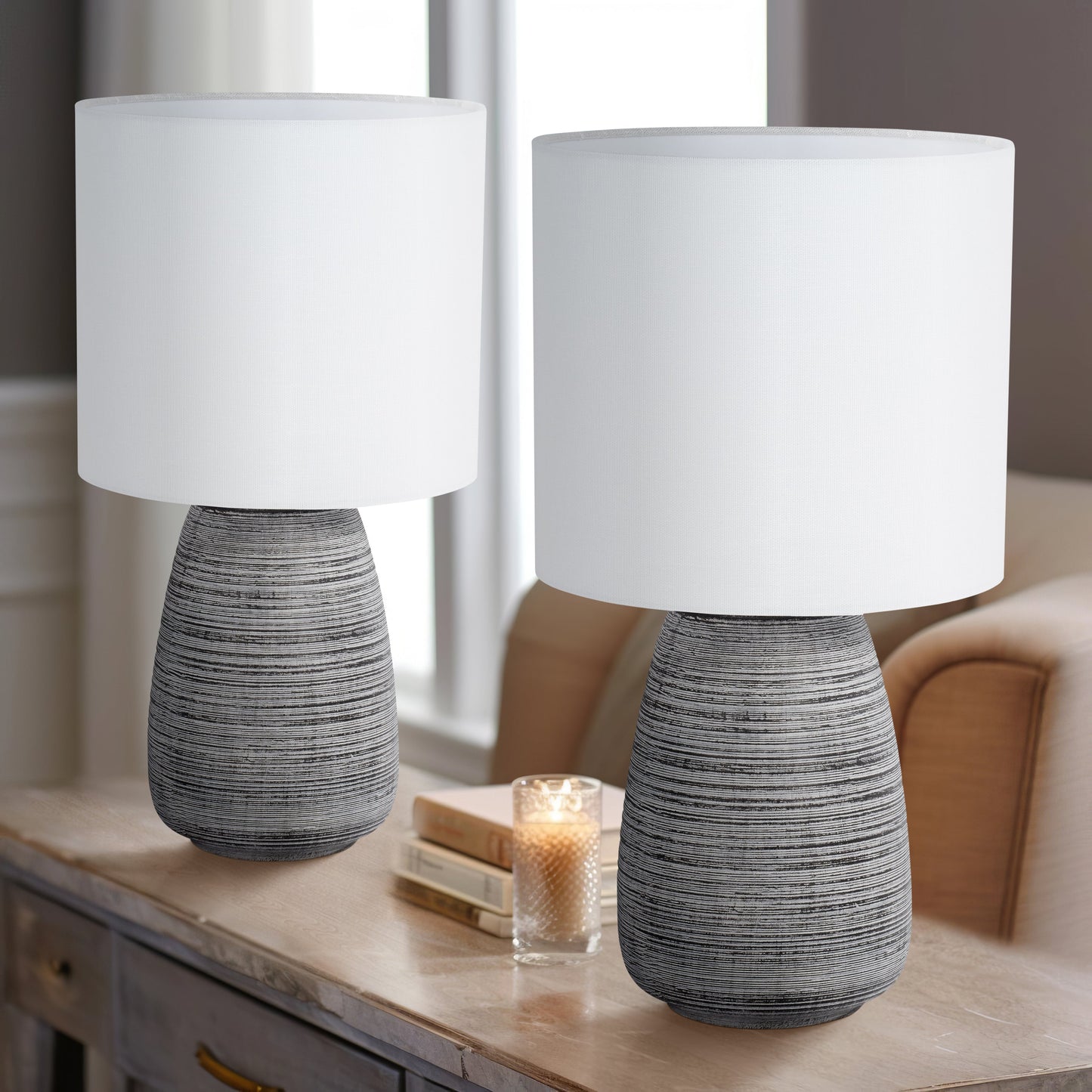 S/2 Ceramic 19" Table Lamp, Charcoal