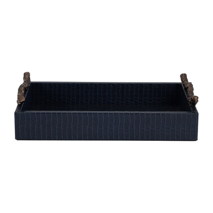 Faux Leather, 16" Copenhagen Tray, Navy/gold