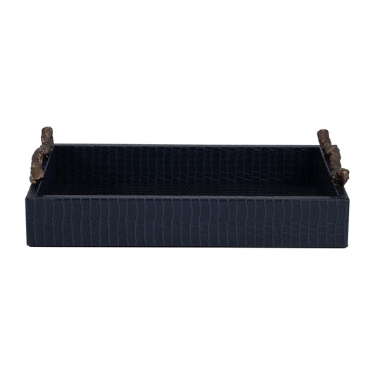Faux Leather, 16" Copenhagen Tray, Navy/gold
