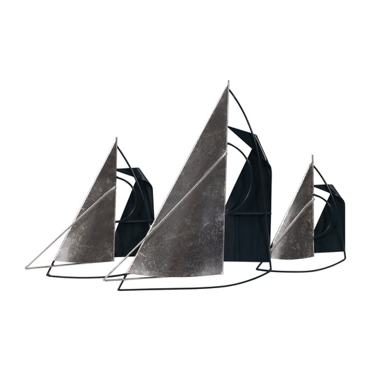 Metal, 26" Sailboats Wall Decor, Blue/silver