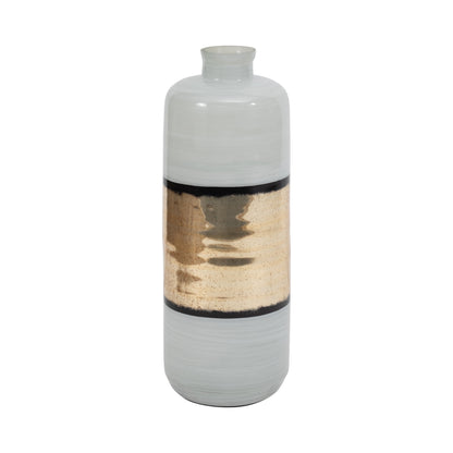 Glass, 25" Vase W/ Gold Trim, White