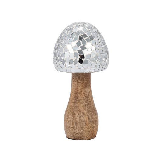 Wood, 6" Mosaic Mushroom, Silver