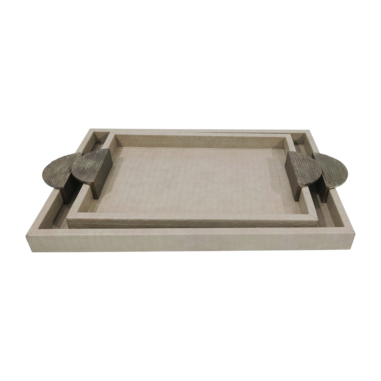 Faux Leather, S/2 15/19" Croc Trays, Nude/gold