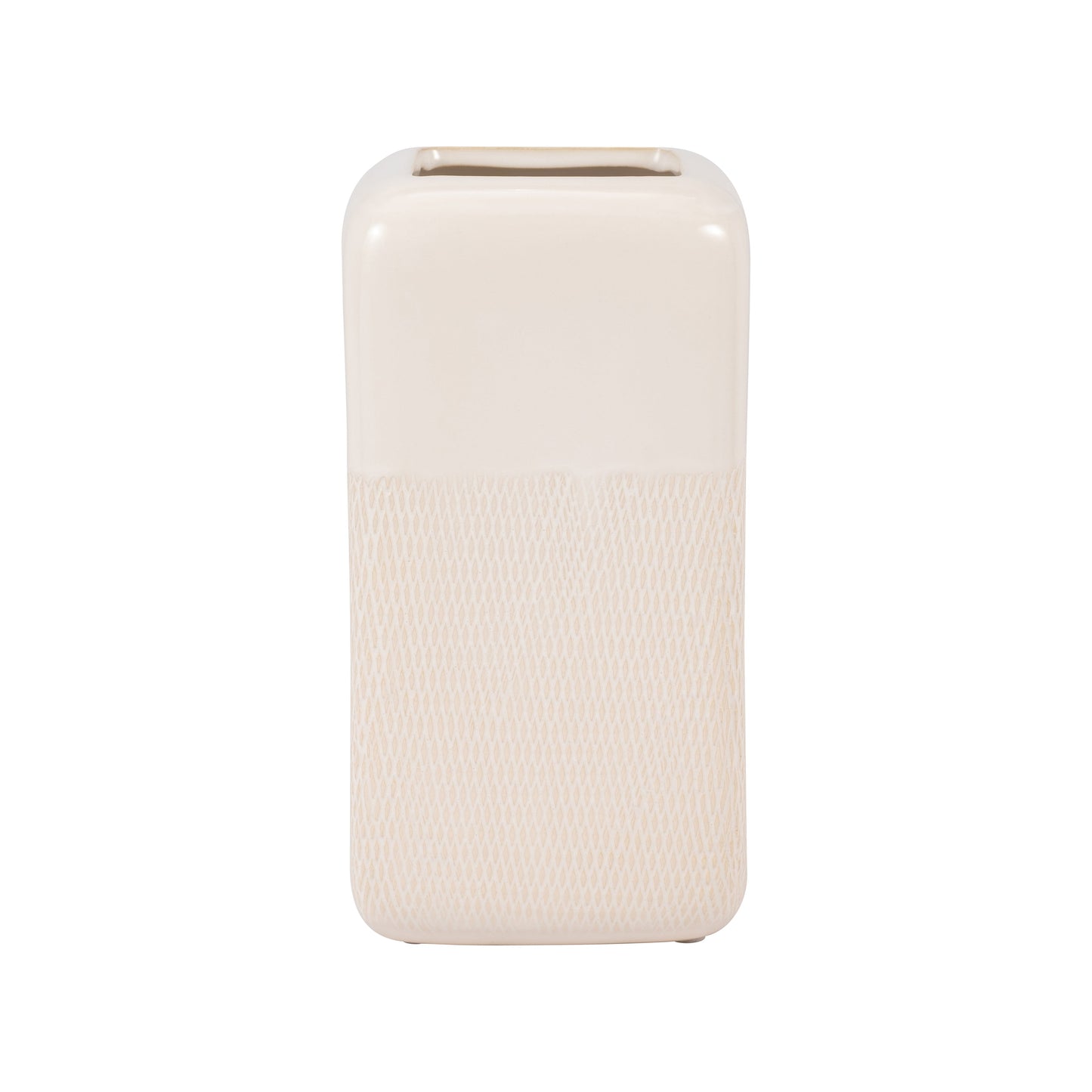 Cer, 10" Squared Grooved Vase, Ivory