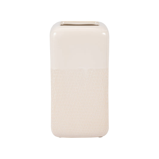 Cer, 10" Squared Grooved Vase, Ivory
