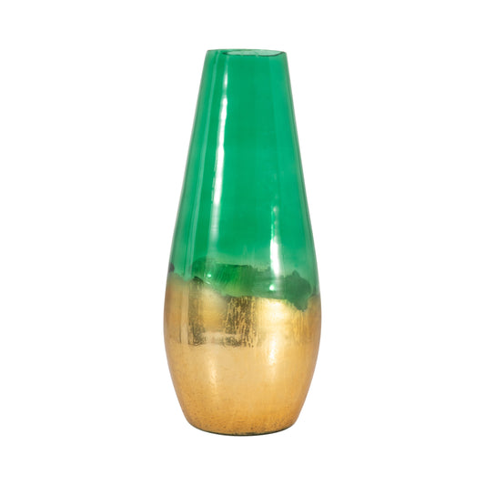 Glass, 19" Gold Dipped Vase, Green