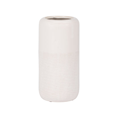 Cer, 10"h Grooved Vase, Ivory