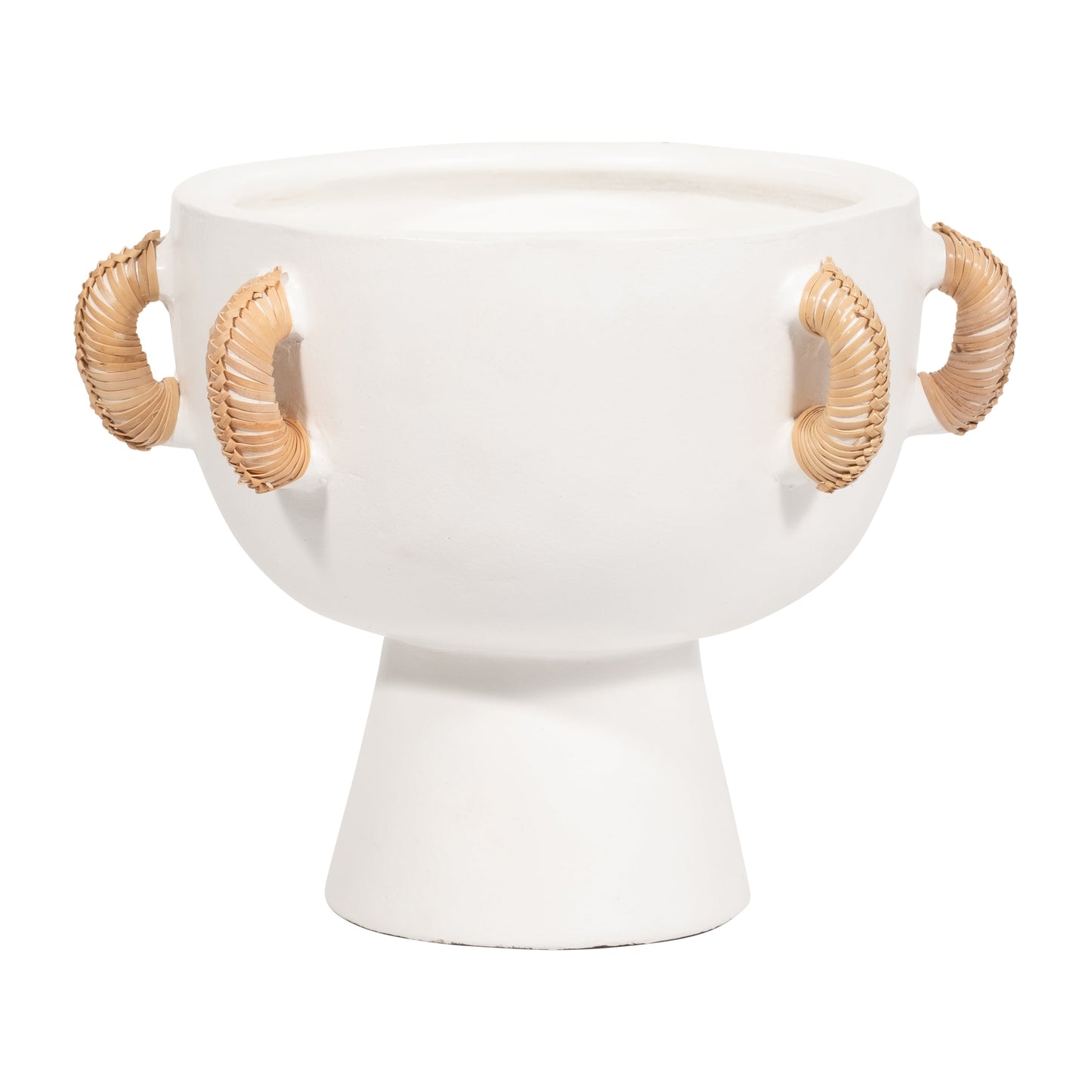 Terracotta, 9"h Eared Bowl On Stand Vase, White