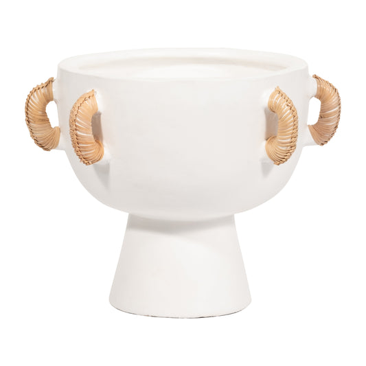 Terracotta, 9"h Eared Bowl On Stand Vase, White