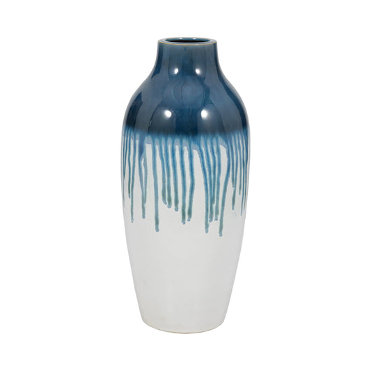Clay, 18" Drip Vase, Blue/white