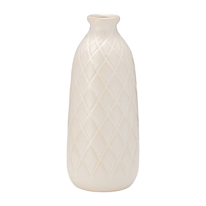 Cer, 12" Plaid Textured Vase, Beige