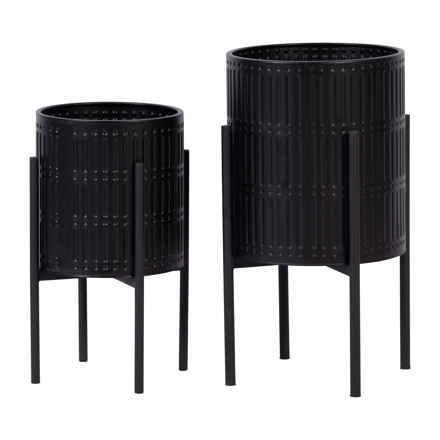 S/2 Ridged Planters In Metal Stand, Black