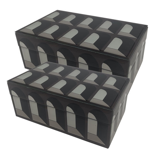 Glass, S/2 8/11"arch Doorway Boxes, Black/white
