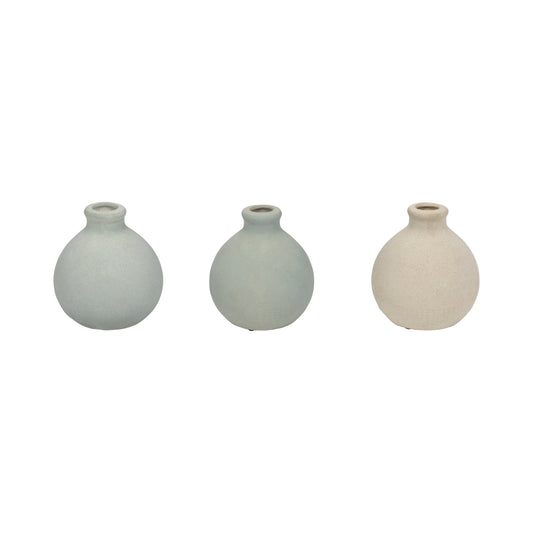 Clay, S/3 5" Bud Vases, Multi