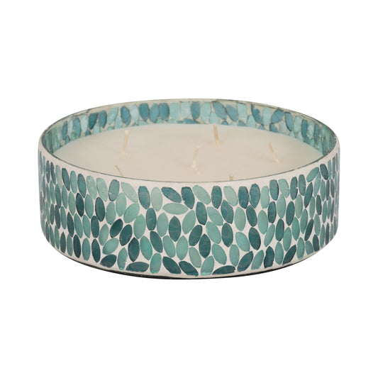 Glass, 8" 49 Oz Mosaic Bowl Scented Candle, Blue M