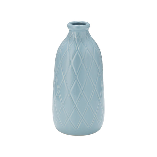 Cer, 9" Plaid Textured Vase, Cameo Blue