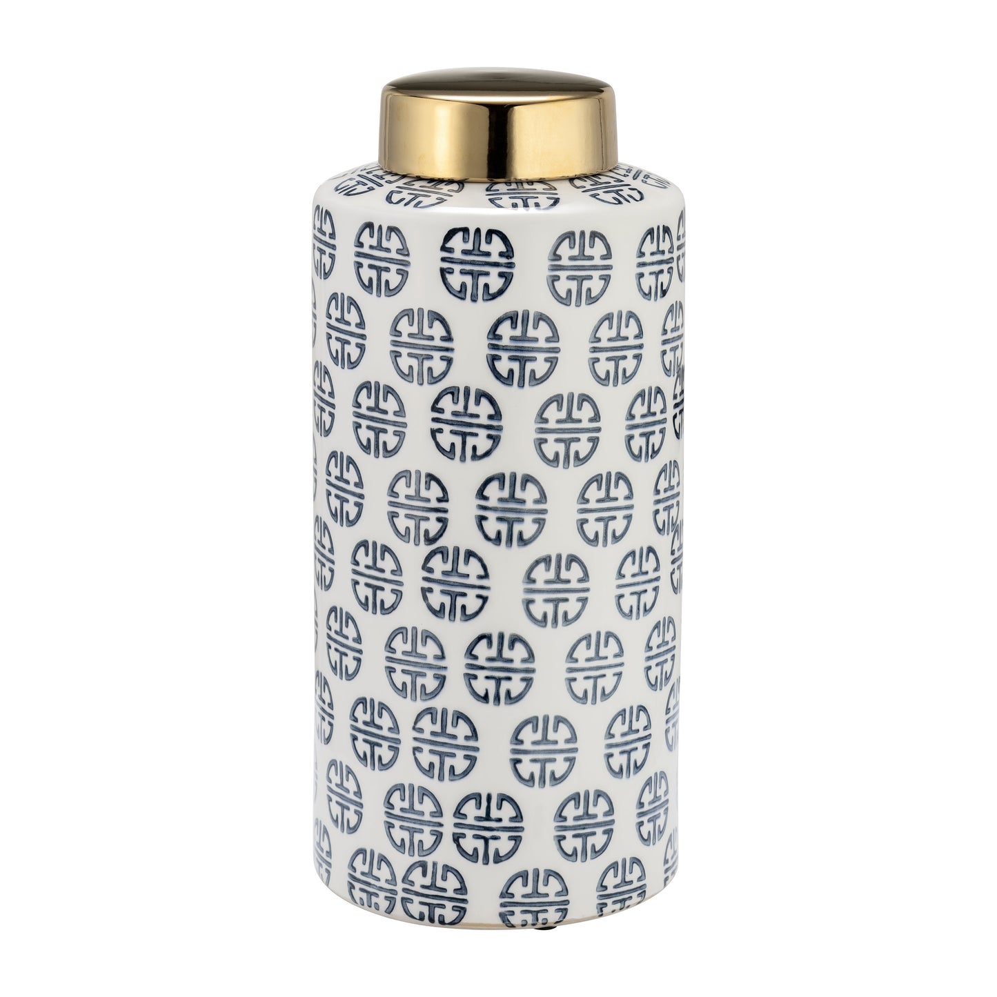 Cer, 13"h Modern Ginger Jar, Navy/white