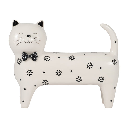 Cer, 8" Daisies Cat, White