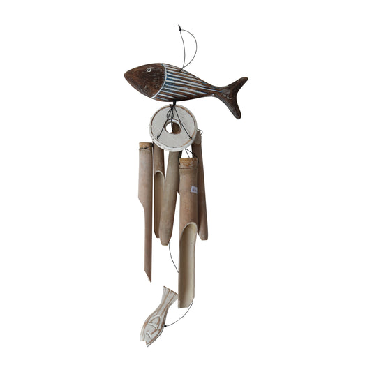 Wood, 26"l Fish Windchime, Multi