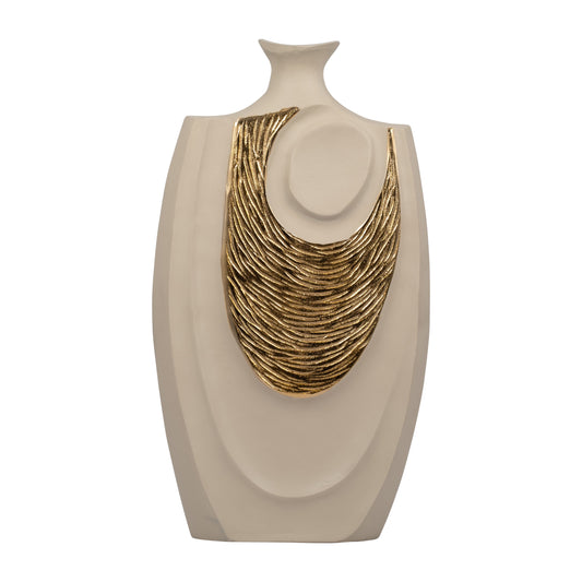 Metal, 23" Embossed Swirl Vase, Gold/nude