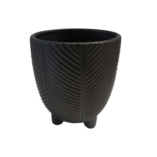 Porcelain, 6" Dia Footed Planter, Black