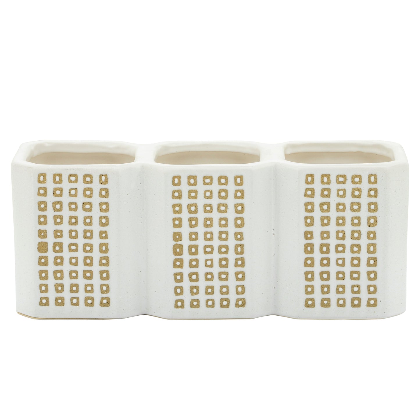 3-cup Dotted Pen Holder, Beige