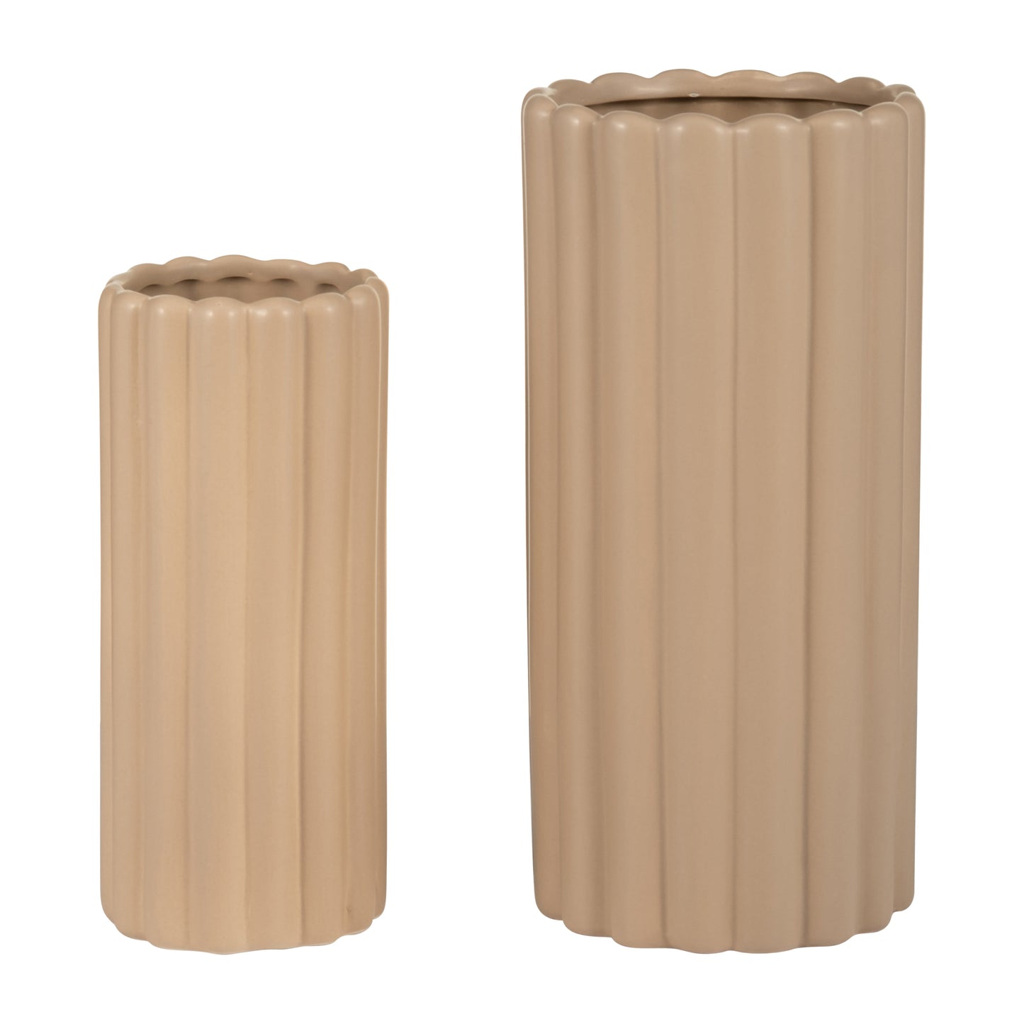 Cer, S/2 10/13?h Ribbed Vases, Irish Cream